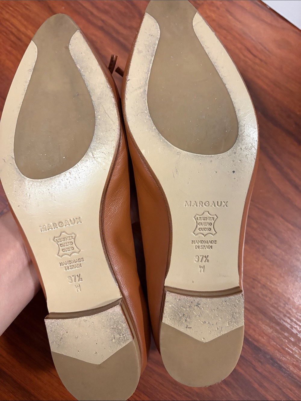Margaux Cognac Pointed-Toe Bow Flats - Picture 2 of 6